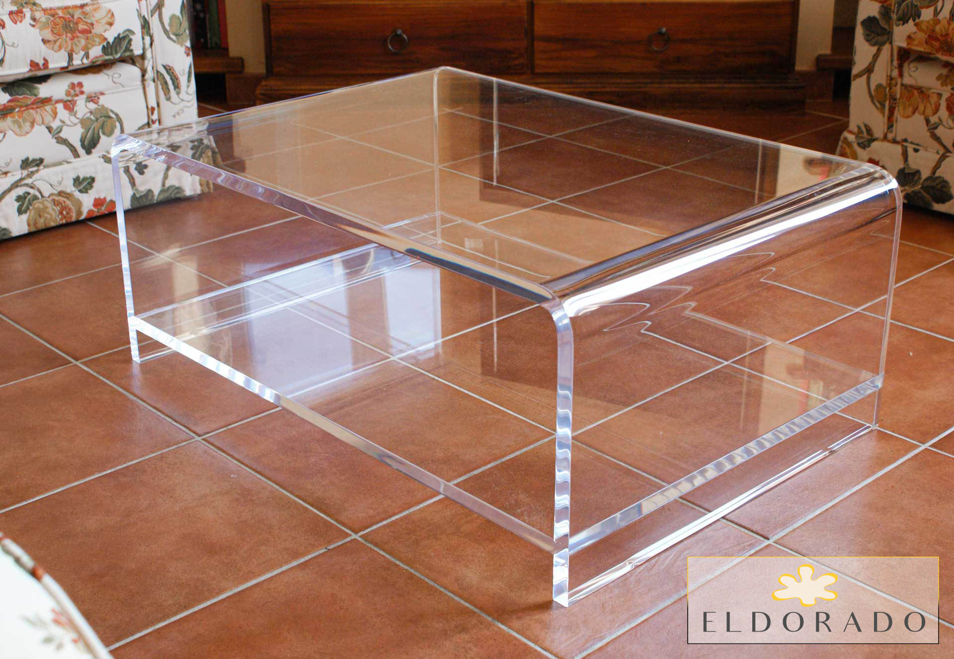 Tavolino in plexiglass PONTE cm 90 x 60 h.40 con ripiano 